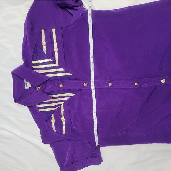 VINTAGE 80s shirt button‎ up purple & gold oversized southwestern M - Picture 7 of 8